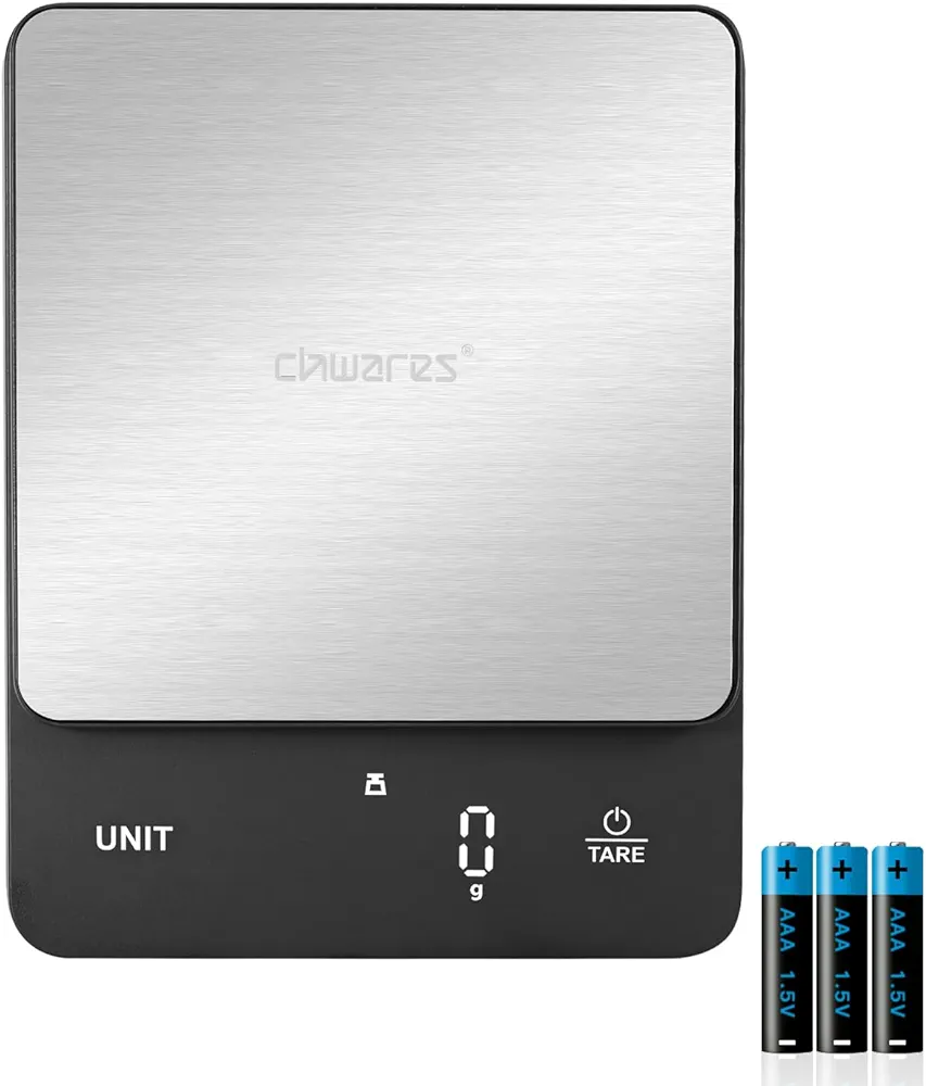 CHWARES Food Scale, 5Kg/11lb Digital Kitchen Scale, 1g/0.1oz Digital Small Scales Grams and Ounces, Gram Scale for Weight Loss, Dieting, Baking, Cooking, Meal Prep, Coffee (Batteries Included)