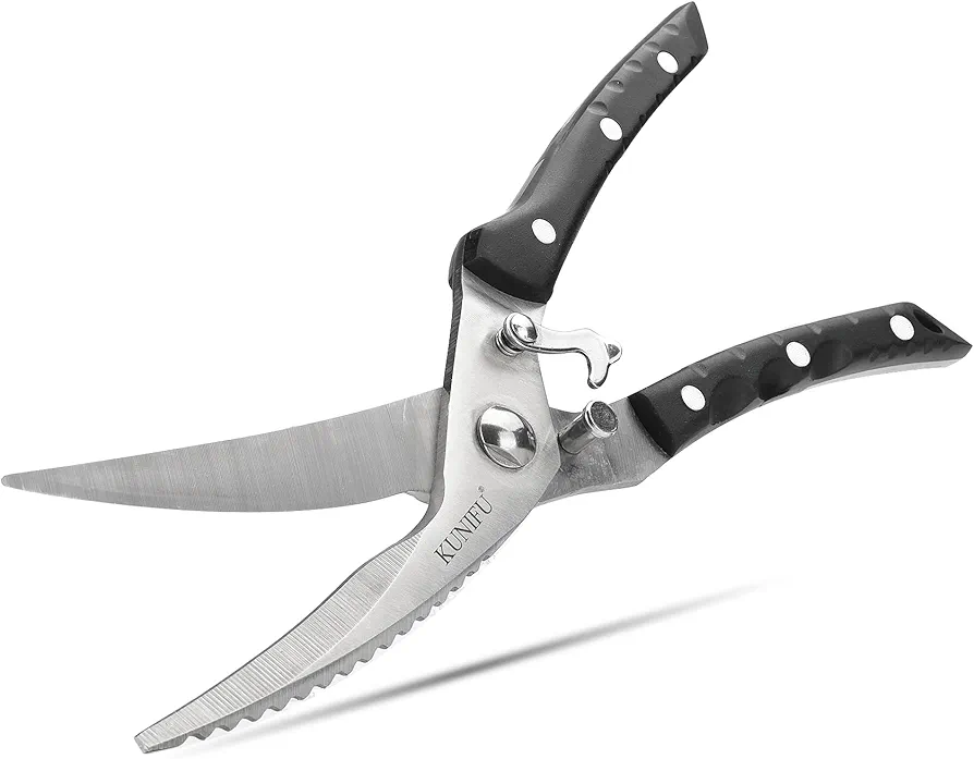 KUNIFU Poultry Shears, All Purpose Heavy Duty Kitchen Scissors For Food Turkey Meat Chicken Herbs, Cooking Scissors Kitchen Utensils, Kitchen Gadgets Black
