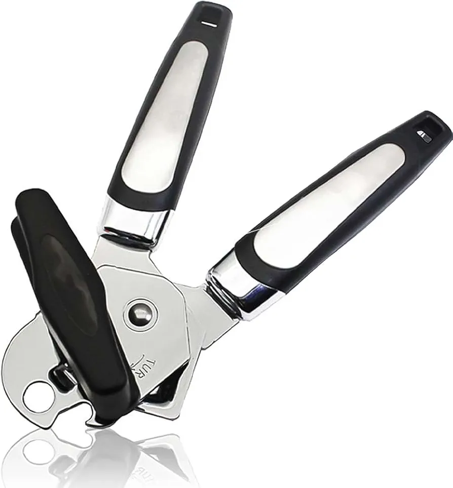 Manual Can Opener, Stainless Steel Tin Openers for Arthritis Hands, Magic Can Openers That Work with Non-Slip Handle, Multifunction Handheld Bottle Opener for Kitchen (Black)