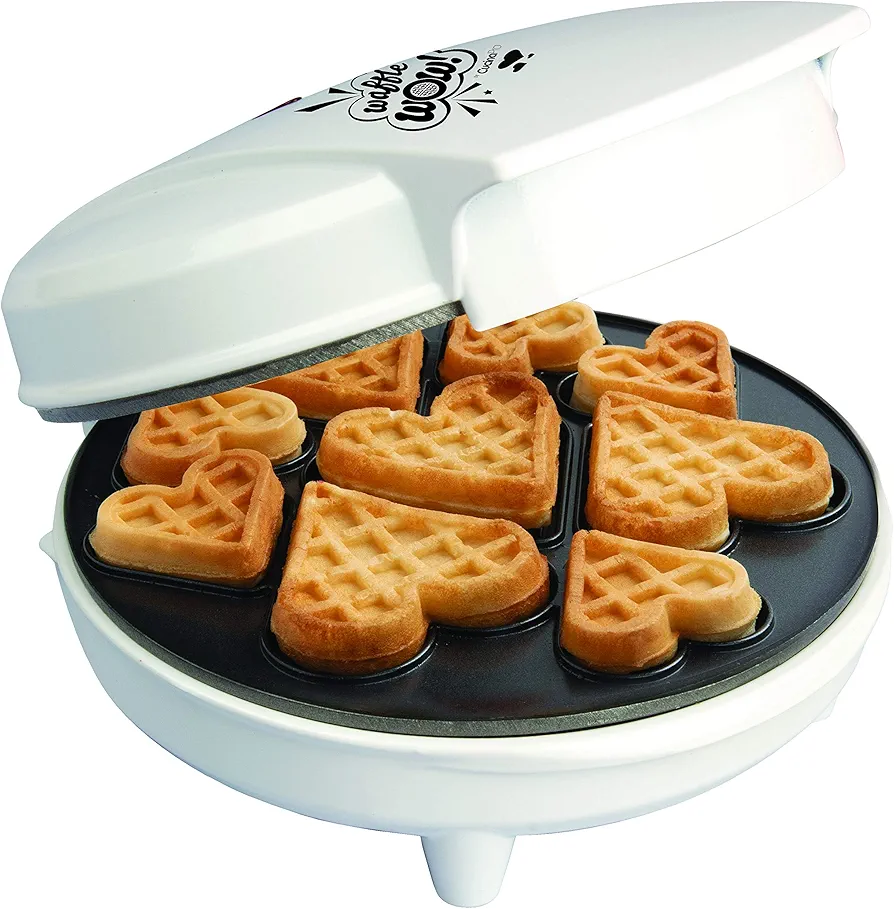 Mini Hearts Waffle Maker - Bake 9 Heart Shaped Waffles or Pancakes w Electric Nonstick Iron- Show Love w Unique Breakfast or Treat for Her, Kids or Adults- Fun Holiday Dessert Activity or Xmas Gift