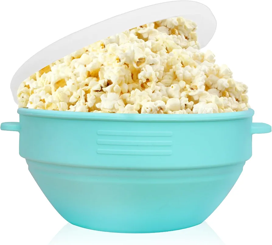 Microwave Popcorn Popper with Lid and Handles, Silicone Popcorn Maker for Healthy Oil-Free Popcorn, Collapsible & BPA-Free, Dishwasher Safe, Easy to Use for Home Movie Nights & Snacks, Blue