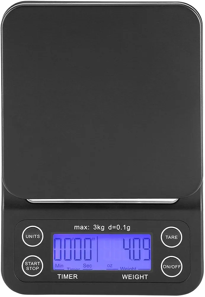 Fdit 3KG/0.1g Electronic LCD Digital Kitchen Food Scale Drip Coffee Weighing with Timer(Bluish Violet)
