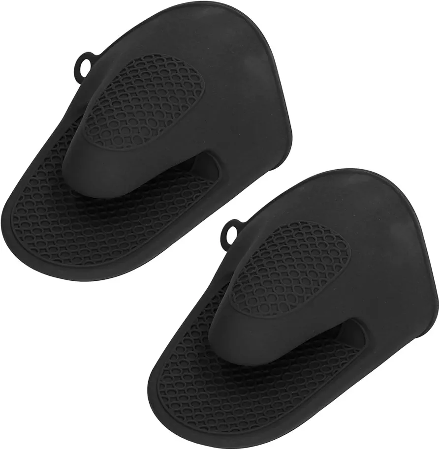 Silicone Oven Mitts Pair, Silicone Oven Mitts, 2PCS Oven Mitts Mini Silicone Thickened Anti Scalding Cooking Pinch Mitts for Kitchen (Black)