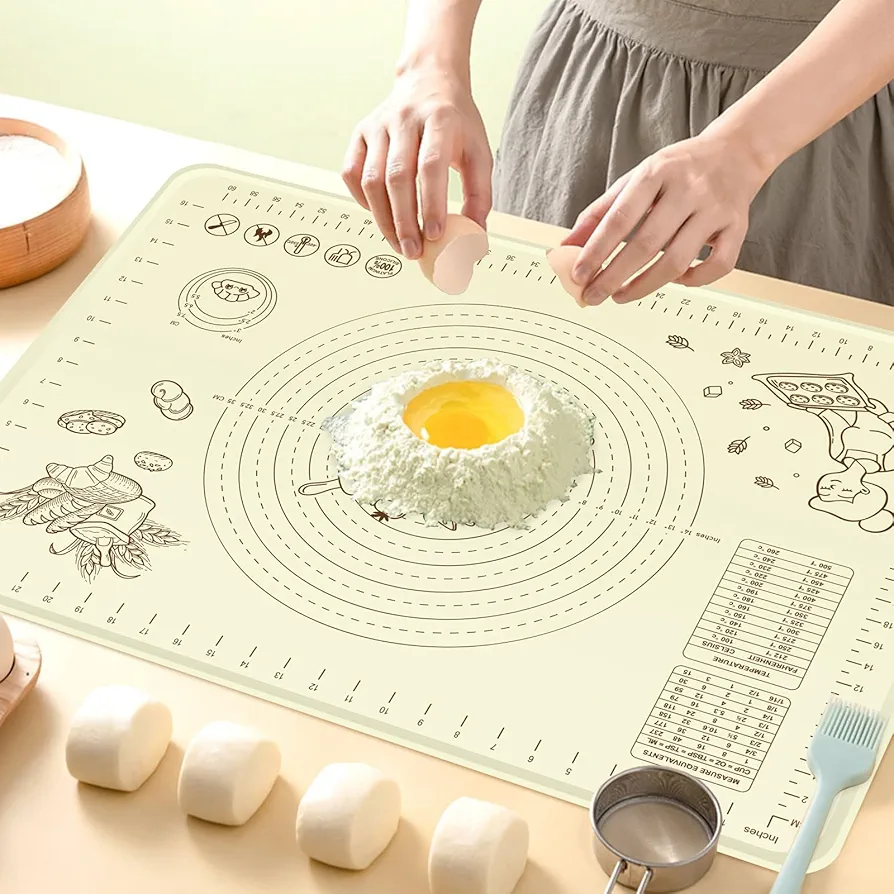 Silicone Baking Mat Extra Large Non-stick Baking Mat With High Edge, Food Grade Silicone Dough Rolling Mat For Making Cookies, Macarons, Multipurpose Mat, Countertop Mat, Placemat (16"X24")