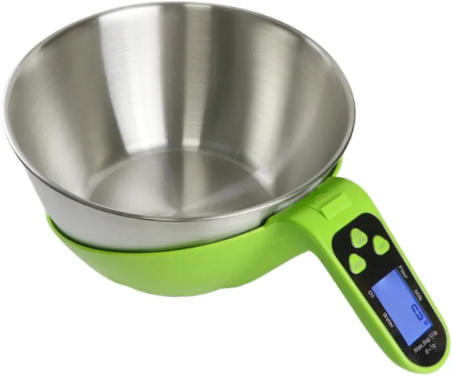 Food Kitchen Scale,Multiuse,Electronic,Waterproof,with Bowl and Measuring Cup Digital Kitchen Scale for Baking Cooking, Green