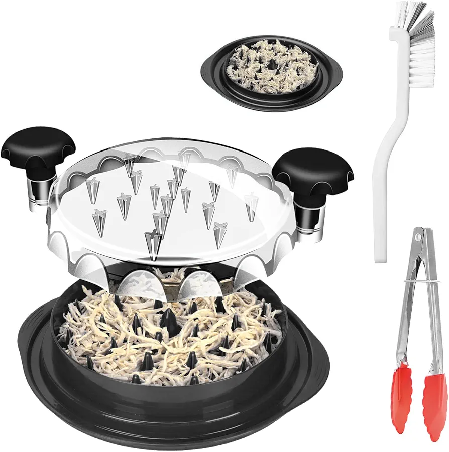 Chicken Shredder Tool Twist Large equipped with Brush & Food Clip, Visible Meat Shredder Machine, Multifunctional Chicken Shredder Suitable for Pork, Beef, Chicken Breast and Vegetable（Black）