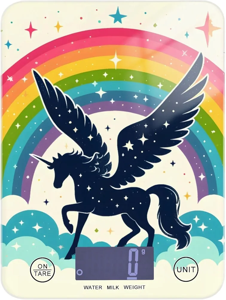 MNSRUU Food Kitchen Scale, Rainbow Winged Unicorn Silhouette with Stars Digital Food Scale, Kitchen Scales Digital Weight Scale for Food Ounces and Grams