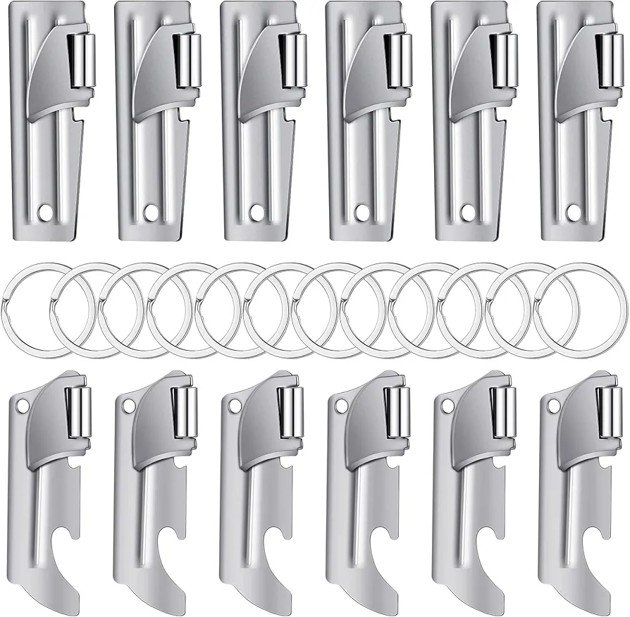 Military Can Openers with Key Ring, 2 Styles Stainless Steel Camping Can Opener Military Can Openers Portable Can Opener for Travel, Camping (12 Pieces)