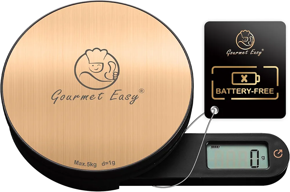 Battery Free Digital Kitchen Round Scale with LCD Display, Baking Cooking,and Meal prep 1g/0.01oz Units up to 5Kg/11Lb Weight, Tare Function (RG)
