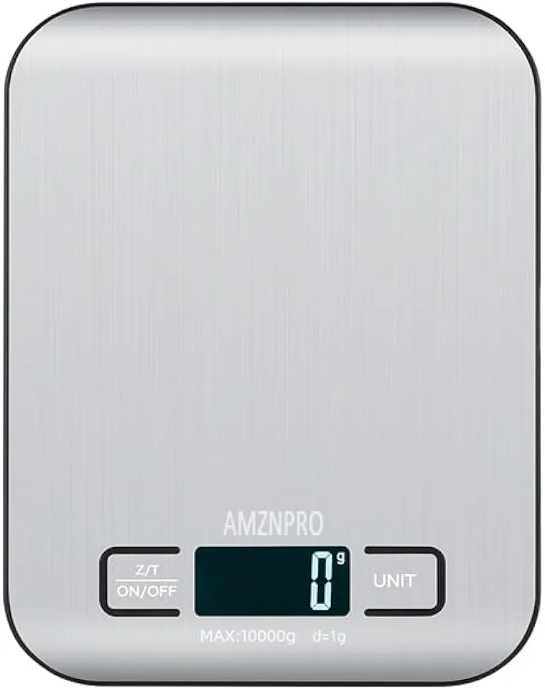Digital Stainless Steel Kitchen Scale 22lb, Weight in Grams, Ounces, and ml for Baking, Cooking with LCD Display., Medium Size