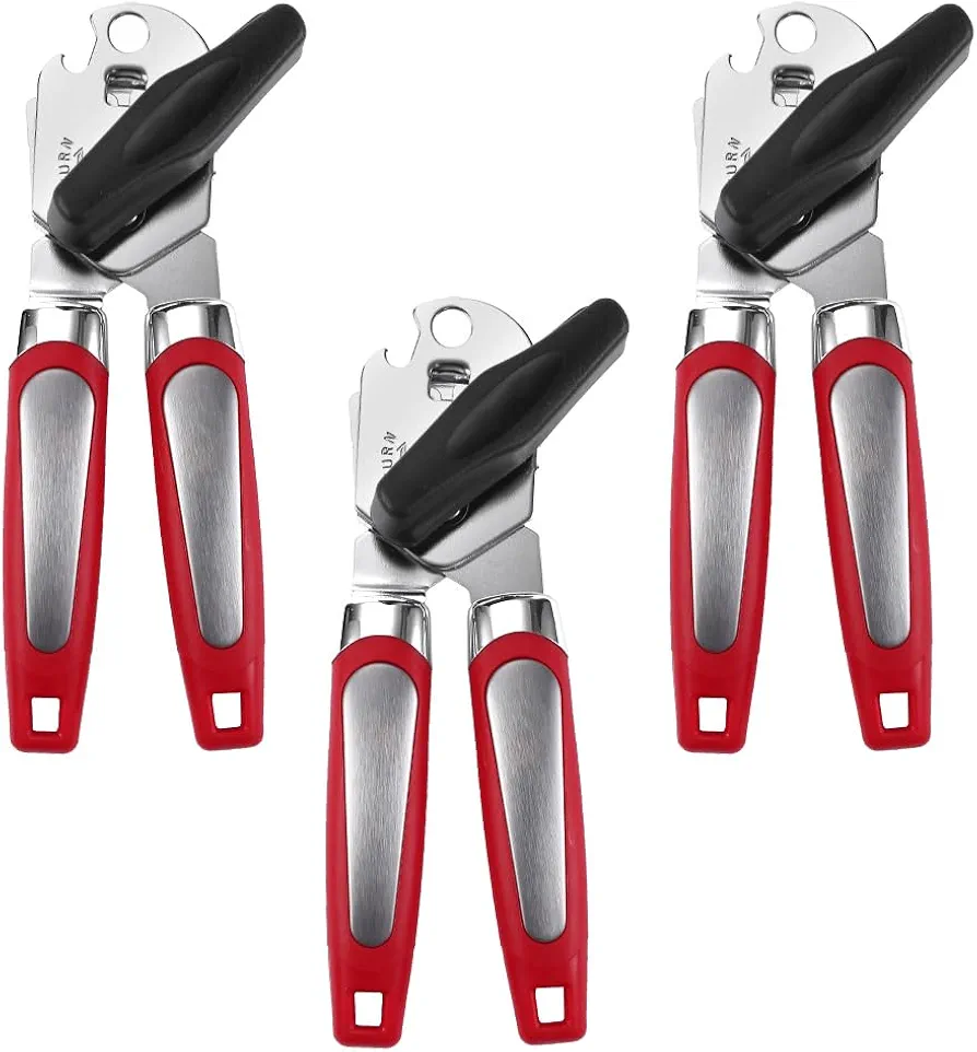 Can Opener (3 Pack), Classic Multifunction Can Opener Manual Bottle Opener, Ergonomic Smooth Edge and Handheld Easy Turn Knob, Heavy Duty Stainless Steel Cutting Can Opener for Kitchen and Restaurant