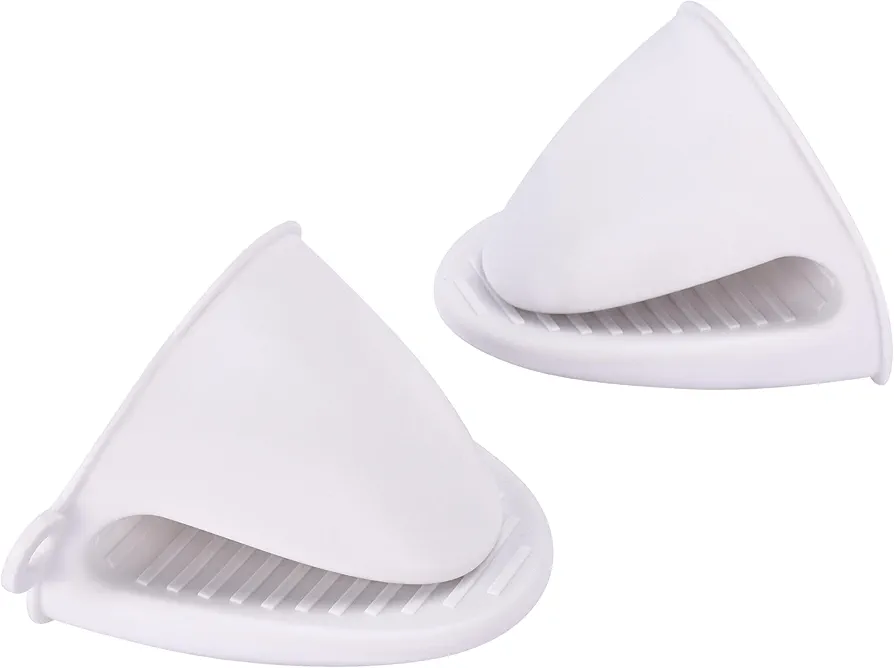 Barvivo Silicone Pot Holders - Mini Hot Pads and Oven Mitts - Set of 2 - Heat Insulator Kitchen Cooking Tool, Durable and Flexible, 1.9x3.3x4.3 in - Ideal for Handling Hot Pots and Pans - Creme White