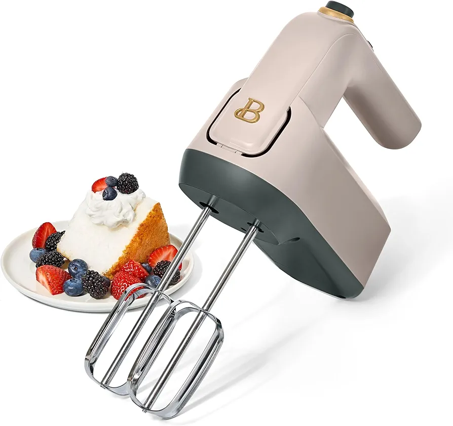 Beautiful 6-Speed Electric Hand Mixer with Turbo Function and Storage Case - Lightweight, Dishwasher Safe Parts, Corded Electric (Porcini Taupe)