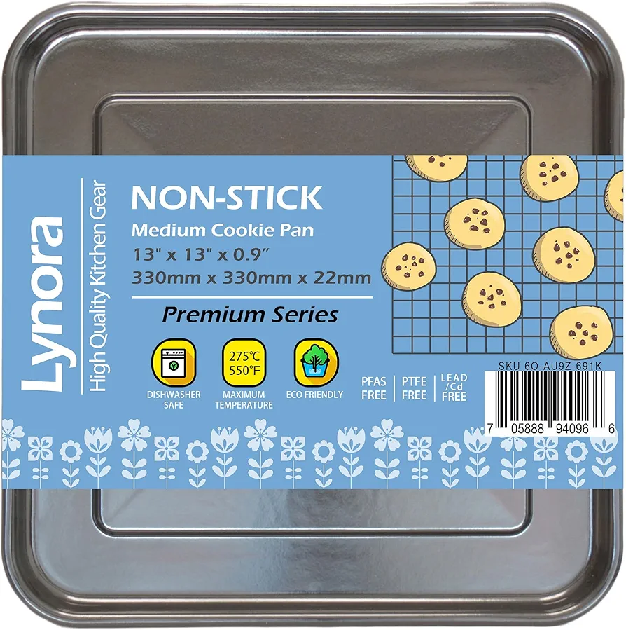 Square Baking Tray, Non-Stick Premium Enamel Cookie Pan for Smart Oven & Ninja, 33cmx33cmx2.2cm 13"x13"