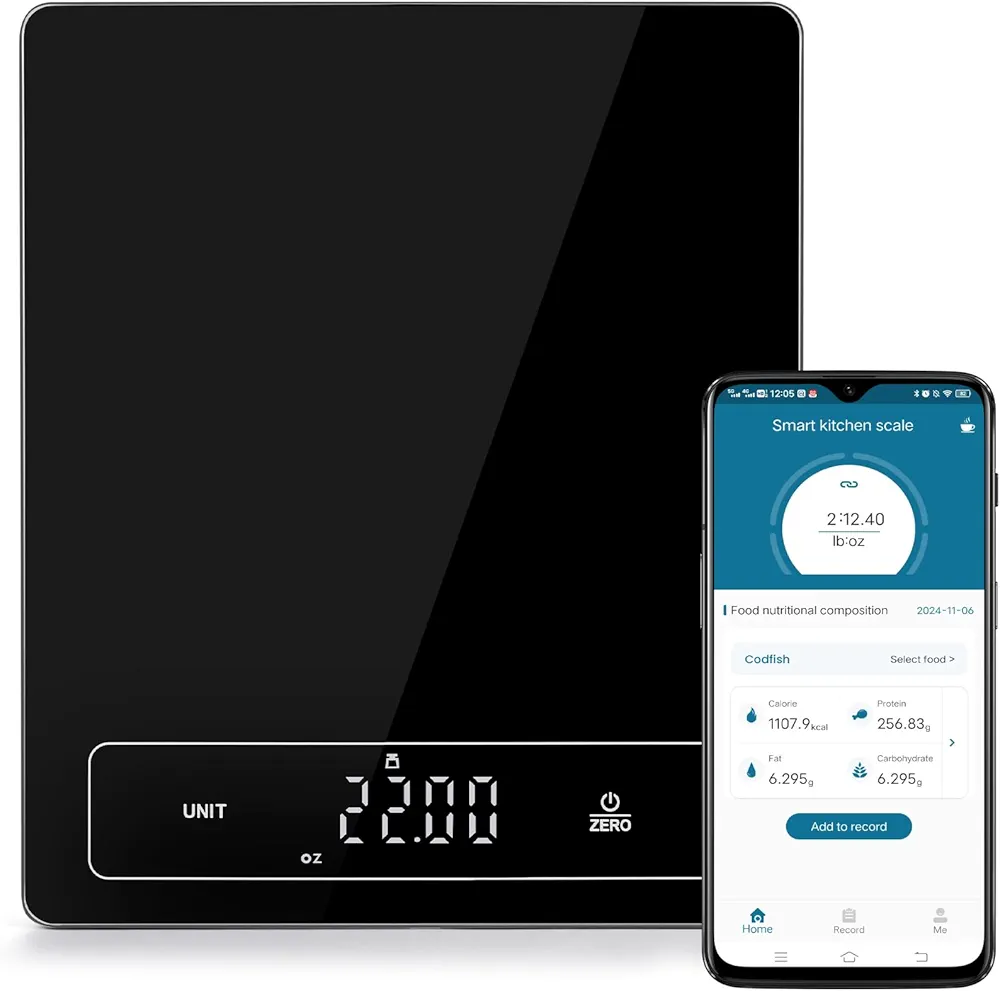 Smart Food Scale, 33lb/15Kg Large, Food Scale with Nutritional Calculator, Kitchen Scale, 1g/0.05oz Precise Graduation, 6 Weight Units Include Ounce, fl oz, ml, 3pcs AAA Battery Included