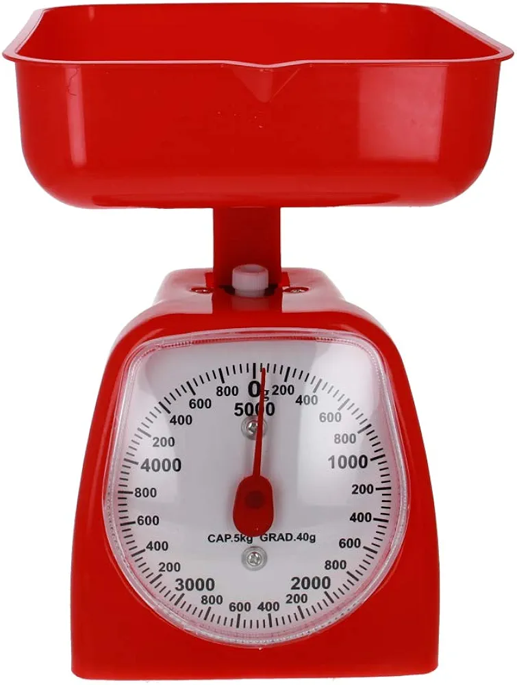 Utoolmart Mechanical Kitchen Scale - Diet Food Scale - with Pounds & Kilogram Measurements - Measuring Range 5000g Accuracy 5g with Tray Red