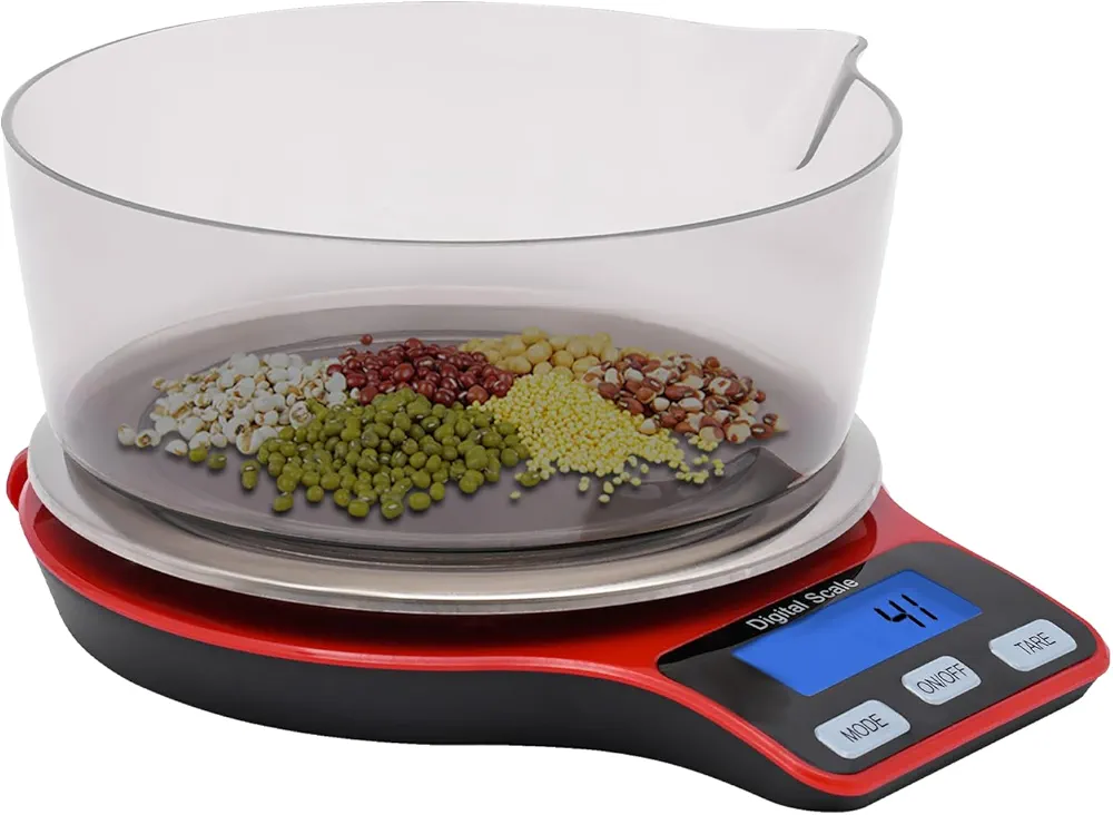 Kitchen Food Scale with Bowl, 5kg 11.02 lbs USB Rechargeable Small Size Digital Grams and Ounces 0.1g Precise Graduation and LCD Back-lit Display for Cooking Dieting Baking Weight