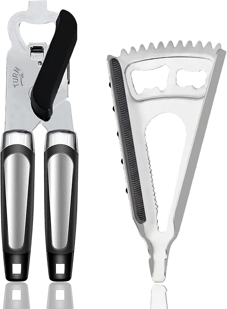 2PCS Can Opener Manual and Jar Opener for Weak Hands or Seniors with Arthritis, Manual Can Opener Smooth Edge Cutting No More Jagged Edges, 5 in 1 Jar Opener for Seniors with Arthritis