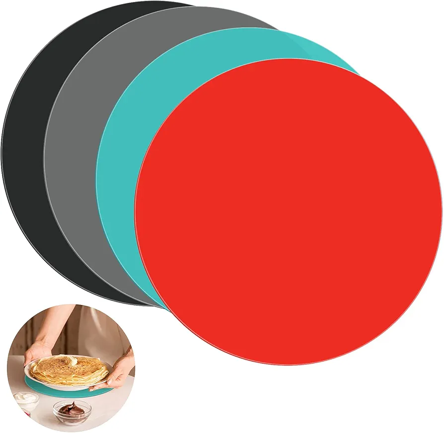 WIOR 4 Pack 12 Inch Silicone Microwave Mat, Round Non-Stick Heat Resistant Baking Mat Set, BPA-Free Multipurpose Turntable Oven Mat Hot Pad Pot Holder for Home Kitchen Restaurant Dining Table Trivet