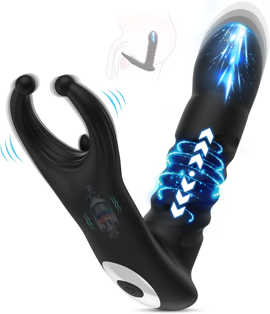 Thrusting Anal Vibrator - Vibrating Prostate Massager with 7 Thrusting & Vibration, Male Anal Butt Plug Toys with Remote Control, Dual Stimulation, Vibrator Anal Plug Sex Toys for Men & Women