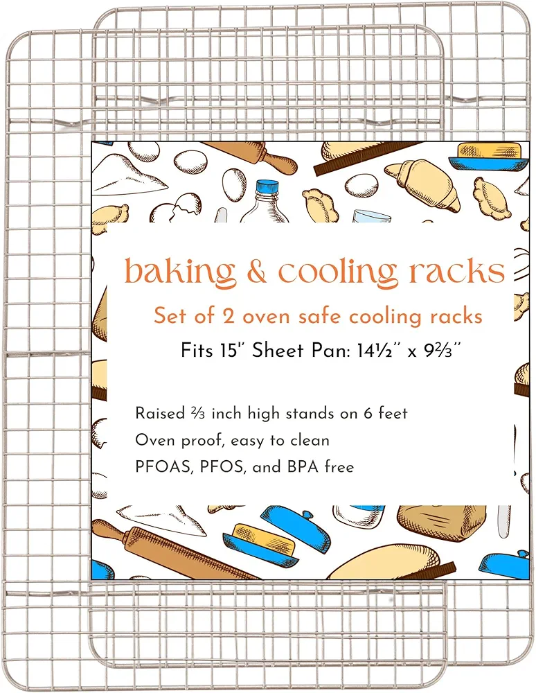Cooling Rack 15 x 10 inch Set of 2 | Non Stick Cooling Racks for Cooking and Baking | 15x10 Baking Sheet Wire Rack | Nonstick Rack for 10x15 Cookie Sheets and Pans | Jelly Roll Pan