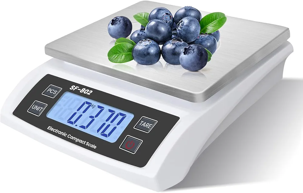 Large Digital Kitchen Scale 30kg/66lb Food Scale for Baking Cooking Stainless Bread Scale with LCD Display Counting Scales for Coins Adapter Included(Stainless White)