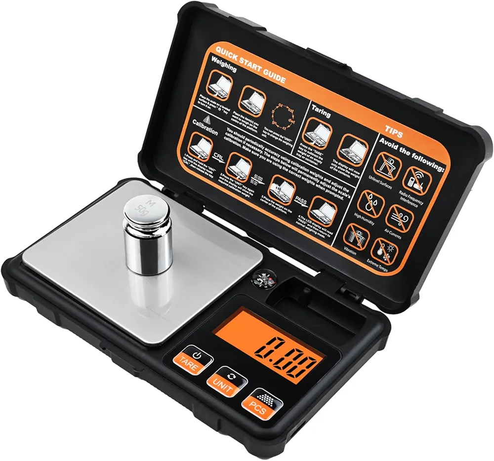 Precision Pocket Scale 200g x 0.01g, Palm Rechargeable Digital Jewelry Gram Food Smart Scale, LCD Back-Lit Display Calibration Tare 6 Units Conversion Weight for Food, Coin, Coffee, Powder