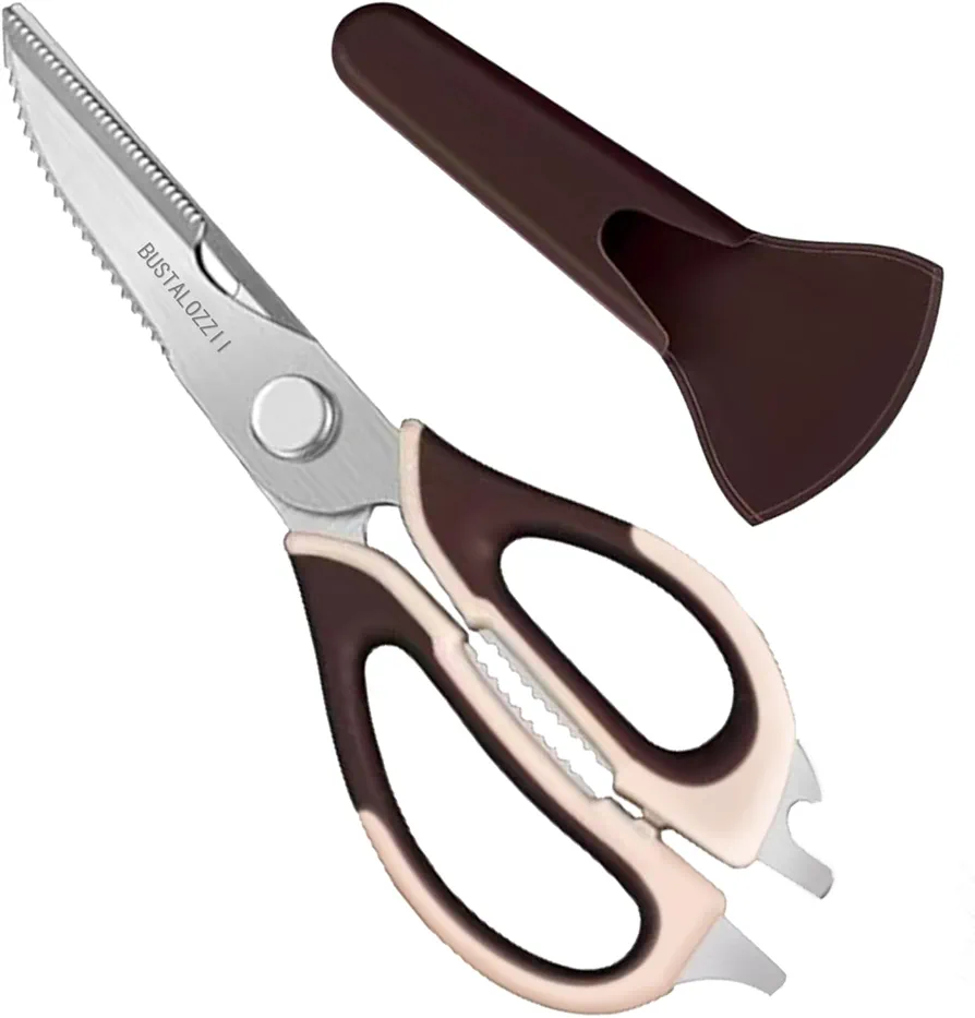 Kitchen Shears Heavy Duty Kitchen Scissors with Magnetic Holder, Dishwasher Safe Scissors All Purpose Come Apart Blade Made with Japanese Steel for Meat Vegetables BBQ Herbs, Brown