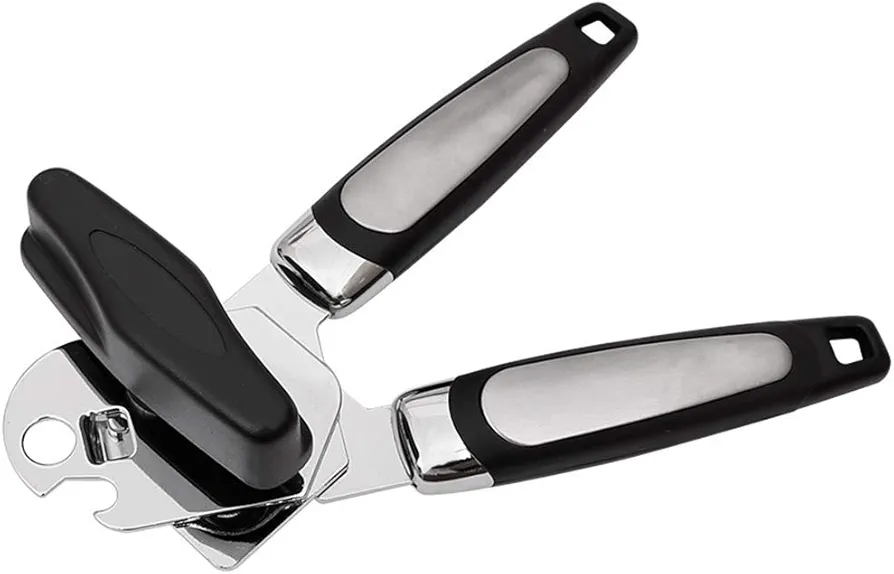 Can opener Manual Anti skid handle Smooth edge Multi-function Stainless Three in one Corkscrew,Tin Beer Jar Bottle Opener Hand Grip for Seniors with Arthritis Hands Friendly