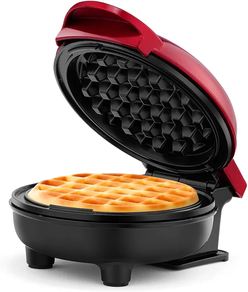 Holstein Housewares Personal Non-Stick Waffle Maker, Metallic Red - 4-inch Waffles in Minutes