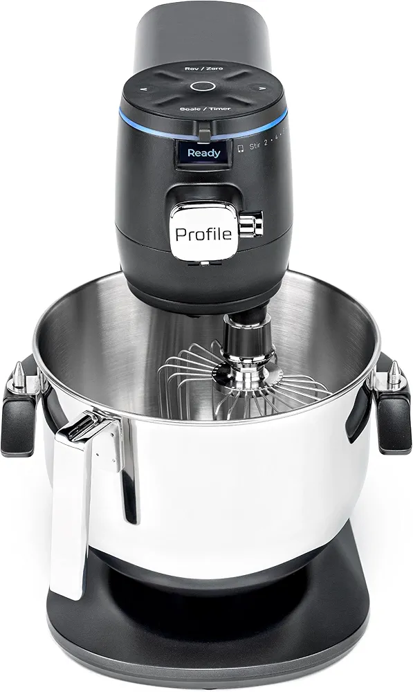 GE Profile Smart Stand Mixer, Built-In Smart Scale & Auto Sense Technology, 7qt Stainless Steel Bowl, 11 Speed, Includes Dough Hook, Beater, 11-Wire Whip, WiFi and Smart Connected, Carbon Black