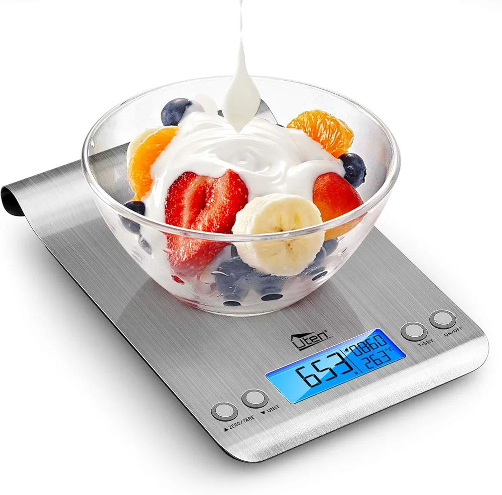 Uten Digital Kitchen Scale for Baking and Cooking, 11lb Ultra Slim Food Scale Grams and Ounces - with Hook Design, LCD Display, Timer