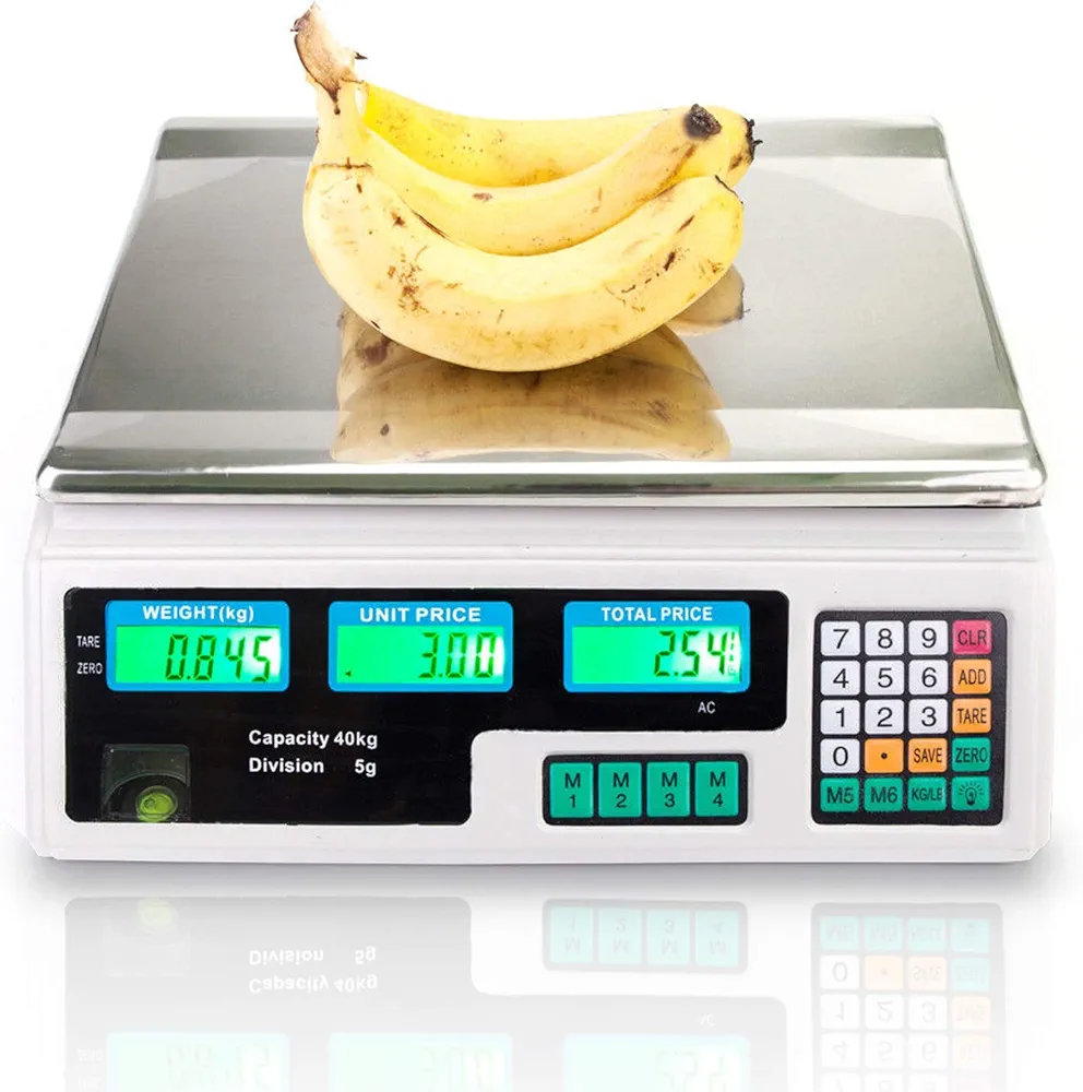 88LB 40KG Electronic Price Computing Scale | Digital Deli Food Produce Weight Scales Counting Equipment with LCD Display for Retail Outlet Store, Kitchen, Restaurant, Food, Meat, Fruit (White)
