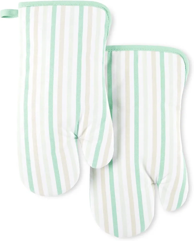 Martha Stewart Daisy Stripe Oven Mitt Set, 7"x13", Mint