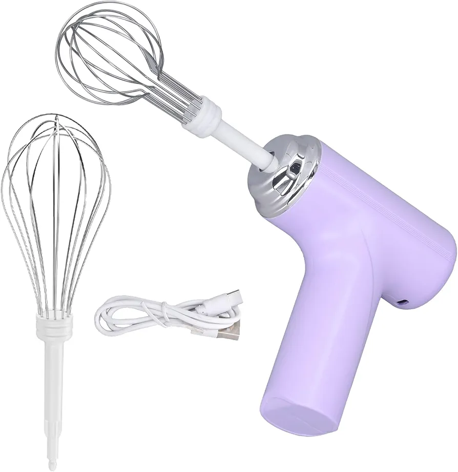 cordless electric mixer, portable hand held electric mixer with 3 speed automatic control suitable for mixing pretzels cakes eggs dough food mixer (Purple)