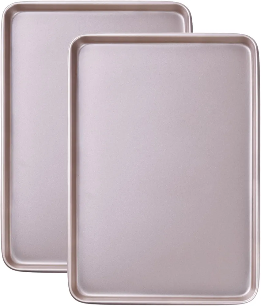 Baking Sheet Pan Set, 2 Commercial Cookie Sheet Pan, Nonstick Quarter Sheet Pan for Oven (Champagne Gold, 13.5"x9.6")