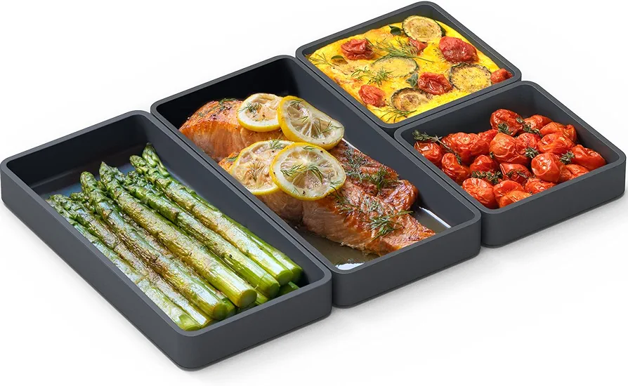Cheat Sheets - Original Silicone Sheet Pan Dividers For Cooking & Meal Prep - Non Stick Silicone Tray Baking Set, Oven Safe & Freezer-Friendly - 4 Cheat Sheets Silicone Baking Trays