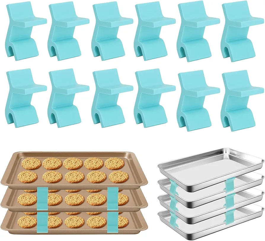 12Pcs Baking Sheet Stacker,Cookie Sheet Stacking Clips,Space-Saving Baking Sheet Stacker,Safe and Heat-Resistant Cookie Tray Stacker Clips，Reusable Kitchen Tools Sheet Pan Stacking Clips (12pcs)
