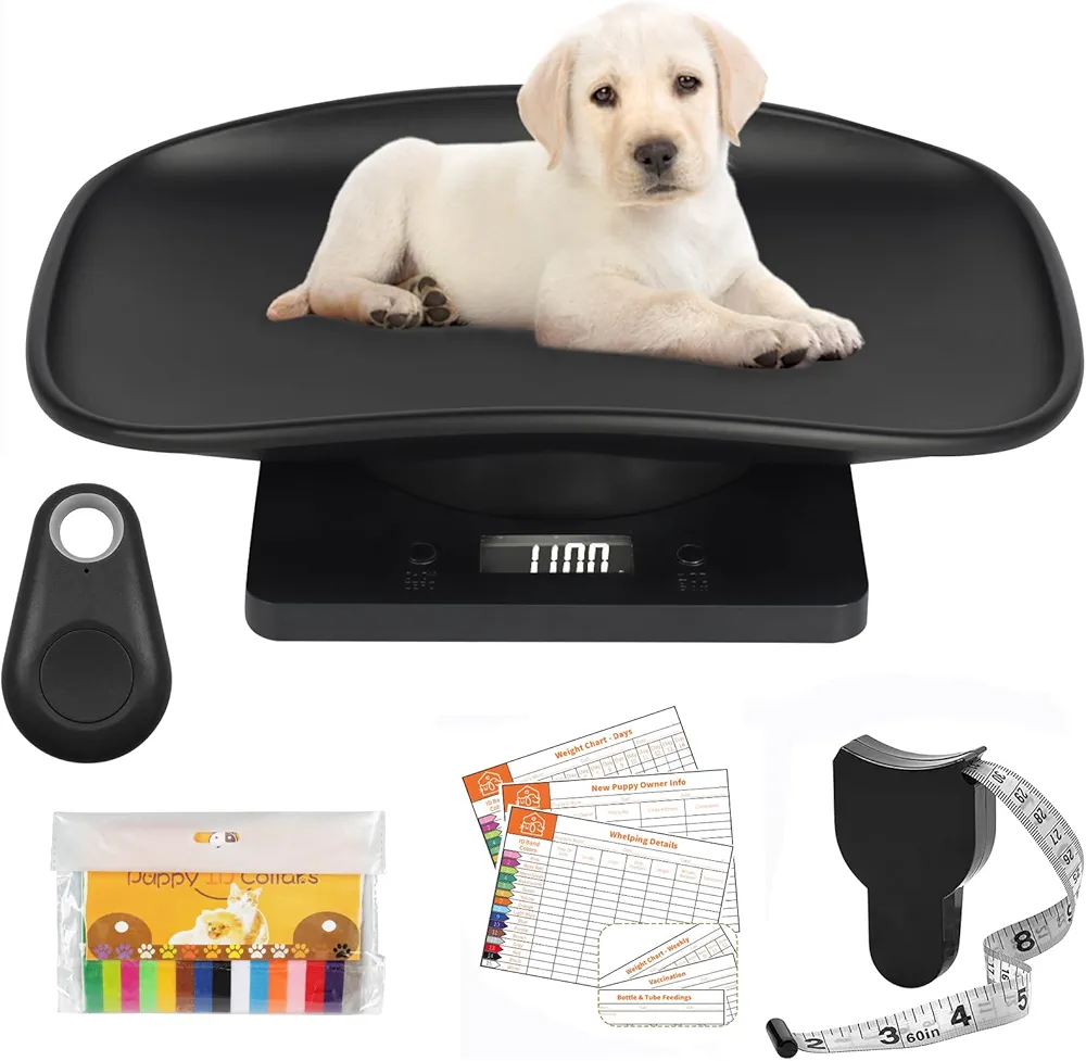 Digital Pet Scale,Digital Small Animals Scales for Weighing with Tape Measure, Small Pet Scale for Newborn Puppy Cats Dogs,Mini Kitchen Scale,Including Tape, Locator & 15 Adjustable Puppy Collars
