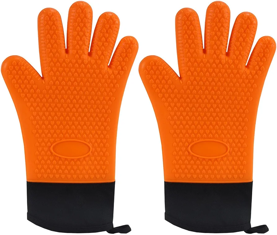 Oven Mitts (2 Piece), Heat Resistant Non-Slip Soft Silicone Oven Mitt Set with Cotton Lining, Kitchen Mitt Potholder Waterproof Flexible Thick Gloves for Cooking Baking Grilling Barbecue