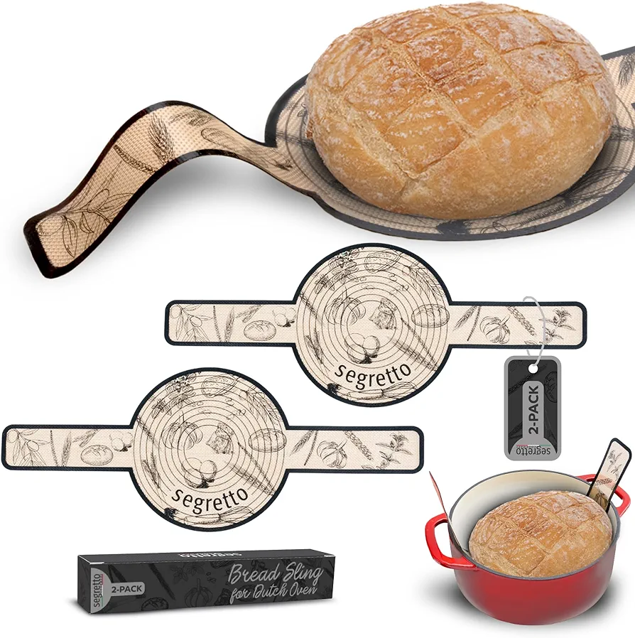 Silicone Bread Sling 2-Pack Bread Sling Dutch Oven Silicone 500 Degrees Sourdough Silicone Bread Sling Dutch Oven Silicone, Silicone Bread Mat for Dutch Oven for Sourdough Bread by Segretto Cookware