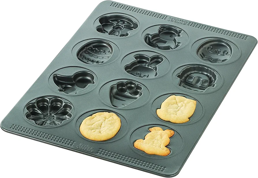 Sweet Creations 12-Cup Easter Spring Cookie Pan, Nonstick, Gray