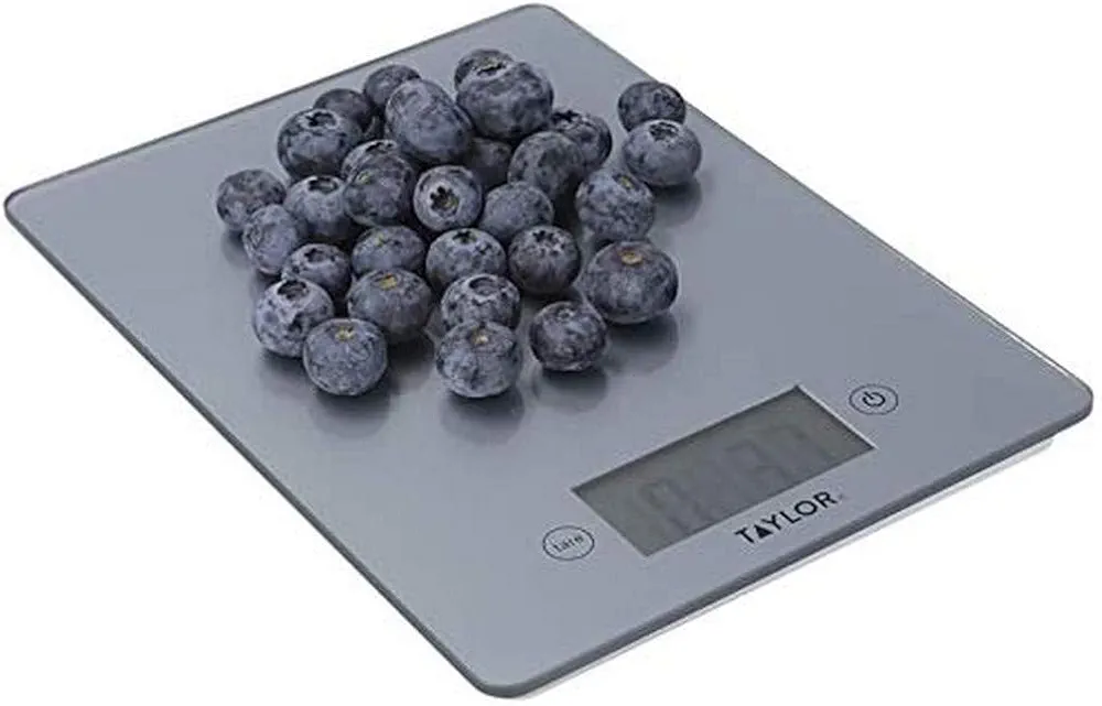 Taylor Pro Digital Kitchen Food Scales with Ultra Thin Design, Compact Professional Standard Tare Feature with Precision Accuracy, Pewter Glass, Weighs 5 kg Capacity