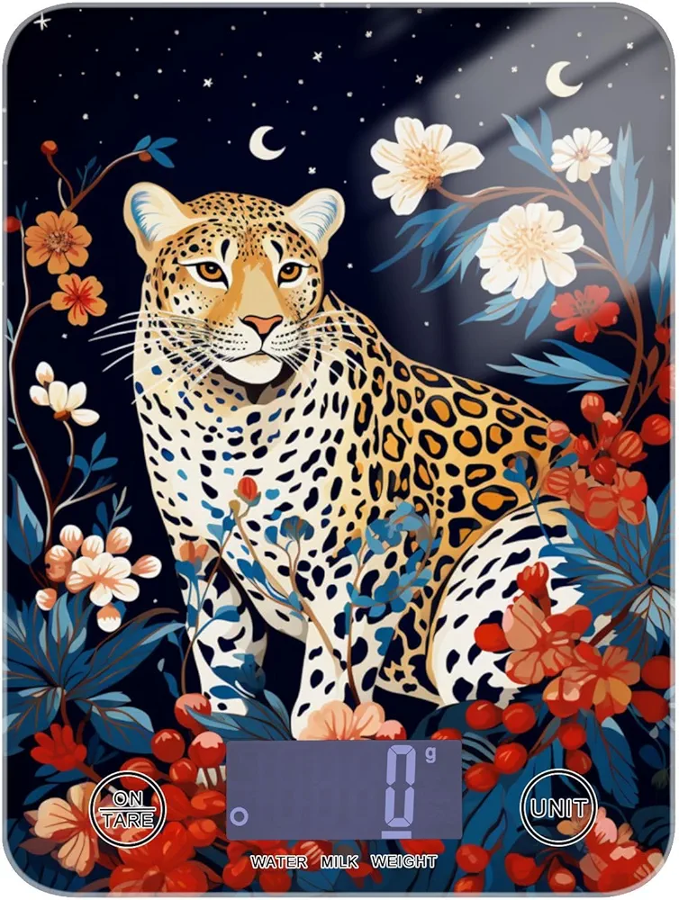 MNSRUU Food Kitchen Scale, Cheetah and Flowers Digital Food Scale, Kitchen Scales Digital Weight Scale for Food Ounces and Grams
