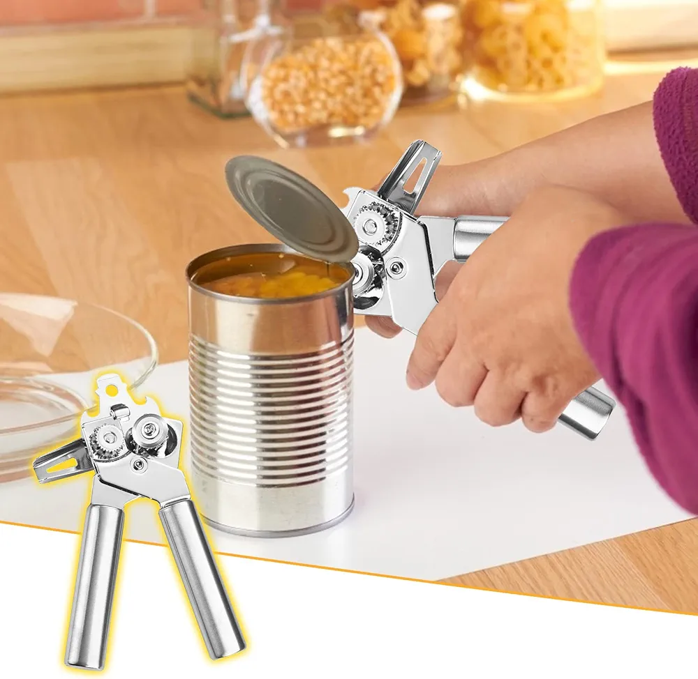 Multifunction Can Opener, Manual Bottle Opener, Handheld Stainless Steel Can Opener, Sharp Blade, Smooths Edges, Comfortable Handle, Effort-Saving, for Kitchen, Restaurant