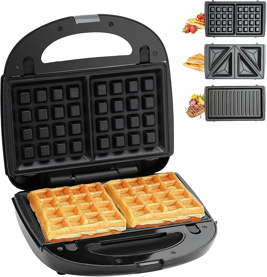 Waffle Iron Sandwich Maker：3 In 1 Mini Waffle Maker With Removable Plates Waffle Irons Non-Stick Waffle Cone Maker Waffle Machine For Waffle Grill Sandwich