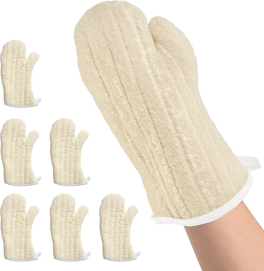 ABC PACK & SUPPLY Set pf 3 Pairs Terry Cloth Oven Mitt 13 Inch. 6 Pack of Beige Kitchen Oven Mitts Heat Resistant. Durable Cotton Oven Gloves up to 500ºF. Machine Washable Mitts with Loops