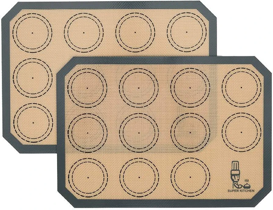 Non Stick Silicone Baking Mats Set Quarter Sheet Macaron - 2 Small Toaster Oven Silicon Baking Liners For Cookies and Bread Making,8.2"x11.6",By Folksy Super Kitchen(Grey)