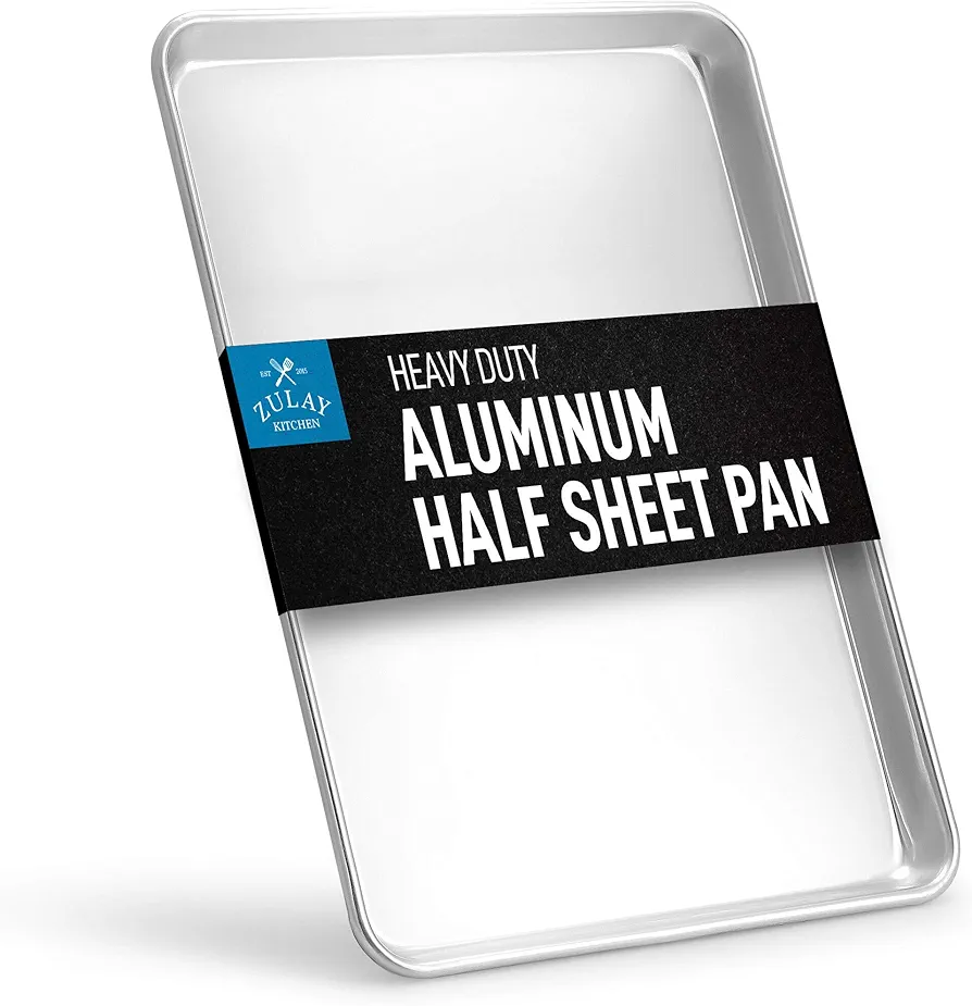 Zulay Large Aluminum Baking Pan - Half Sheet (13" x 18") Baking Sheet For Oven - Perfect Cookie Sheet For Baking, Commercial Or Home Use - Heavy Duty & Encapsulated Rim Half Sheet Pans