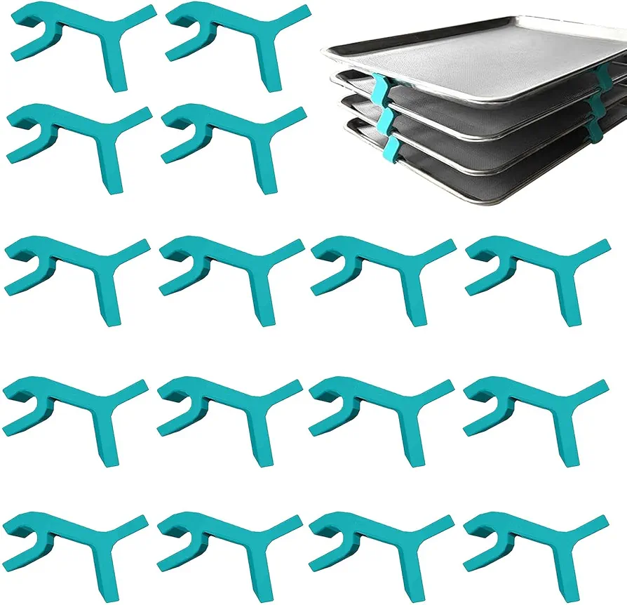 16pack Baking Sheet stacker, Space-Saving Tray stacker, Baking Sheet Stacking Clips, Reusable Cookie Sheet Stacker, Multipurpose Sheet Pan Stacking Clips